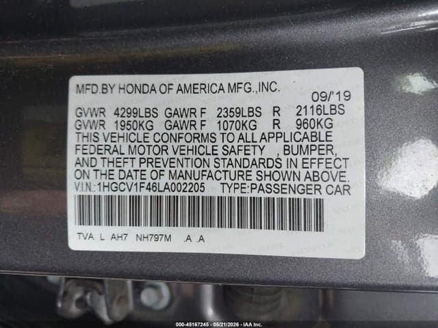 2020 HONDA ACCORD EX 9