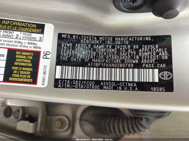 2017 TOYOTA CAMRY LE 9