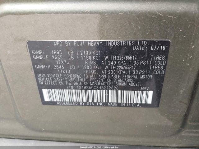 2017 SUBARU OUTBACK 2.5I PREMIUM 9