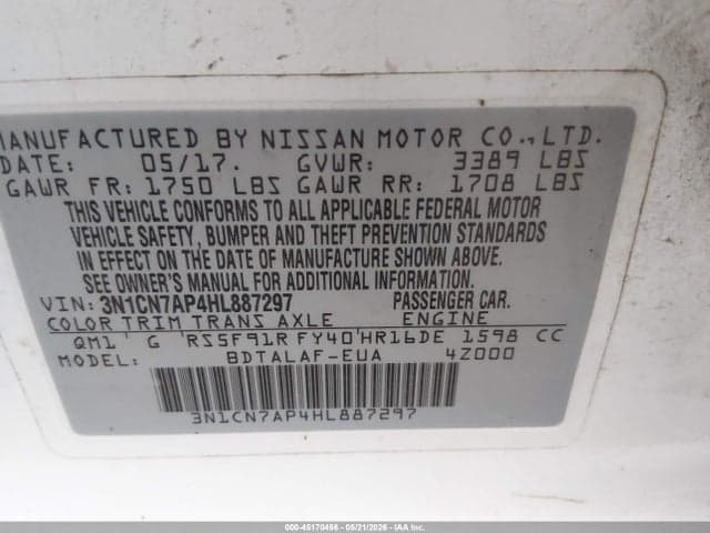 2017 NISSAN VERSA 1.6 S 9