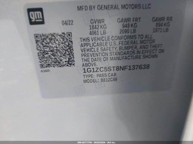 2022 CHEVROLET MALIBU FWD 1FL 10