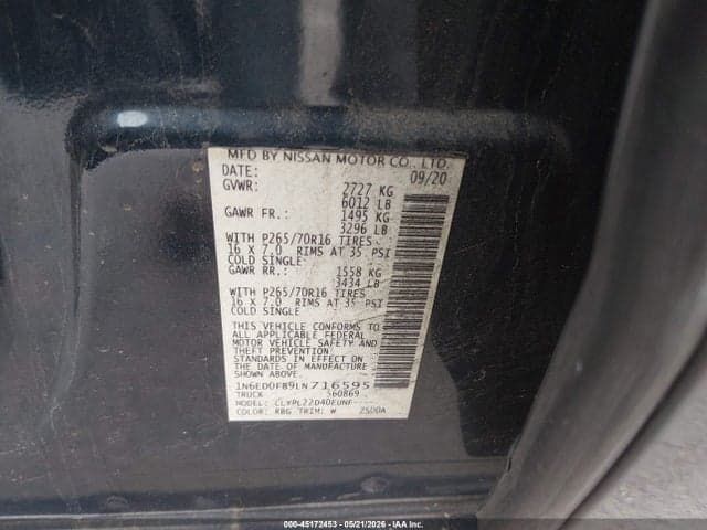 2020 NISSAN FRONTIER LONG BED SV 4X4 9