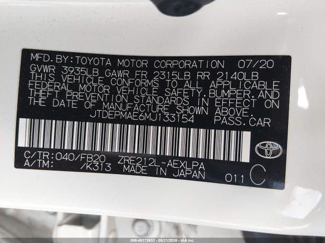2021 TOYOTA COROLLA LE 9