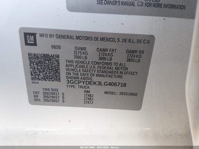 2020 CHEVROLET SILVERADO 1500 4WD SHORT BED LT 10