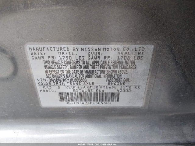 2017 NISSAN VERSA 1.6 S/1.6 S+/1.6 SL/1.6 SV 9