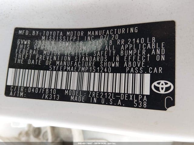 2021 TOYOTA COROLLA LE 9