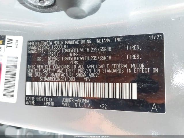 2022 TOYOTA HIGHLANDER HYBRID XLE BRONZE EDITION 9