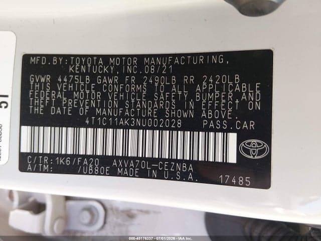 2022 TOYOTA CAMRY LE 9