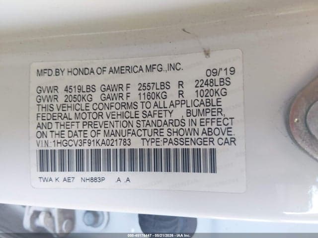 2019 HONDA ACCORD HYBRID TOURING 10