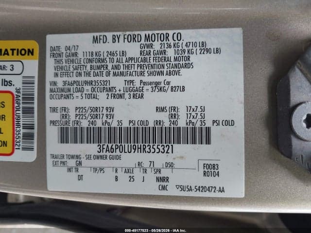 2017 FORD FUSION HYBRID SE 9