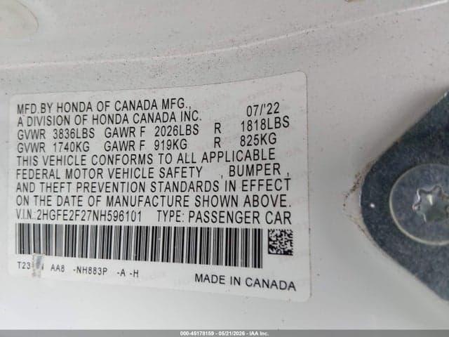 2022 HONDA CIVIC LX 9