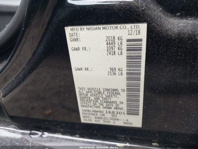 2019 NISSAN ALTIMA 2.5 S 9