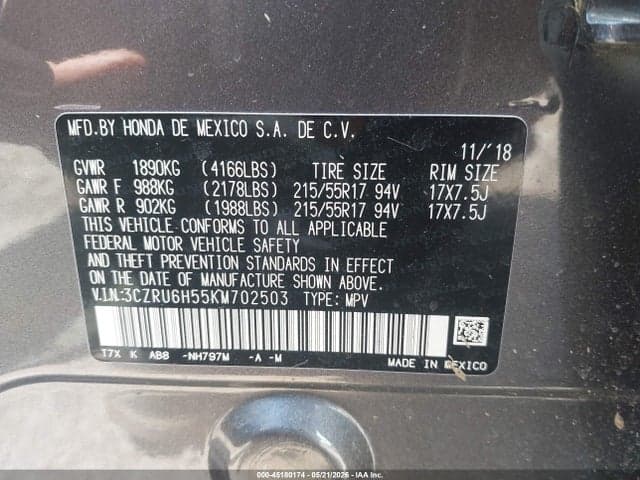 2019 HONDA HR-V EX 9