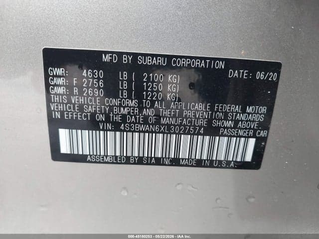 2020 SUBARU LEGACY LIMITED 9