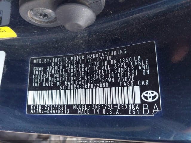 2019 TOYOTA COROLLA LE 9