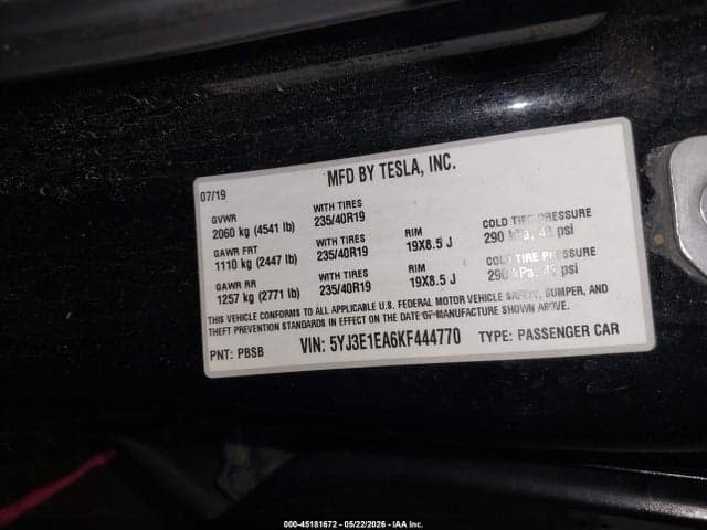 2019 TESLA MODEL 3 LONG RANGE/MID RANGE/STANDARD RANGE/STANDARD RANGE PLUS 9