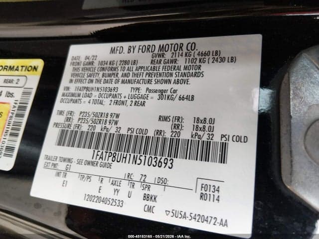 2022 FORD MUSTANG ECOBOOST PREMIUM 9