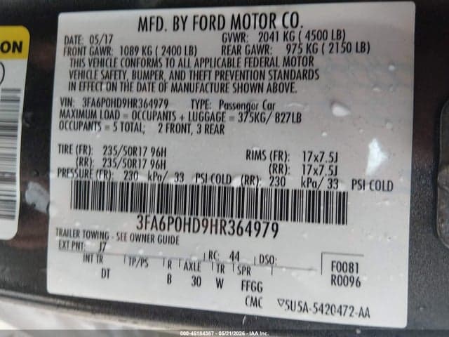 2017 FORD FUSION SE 9