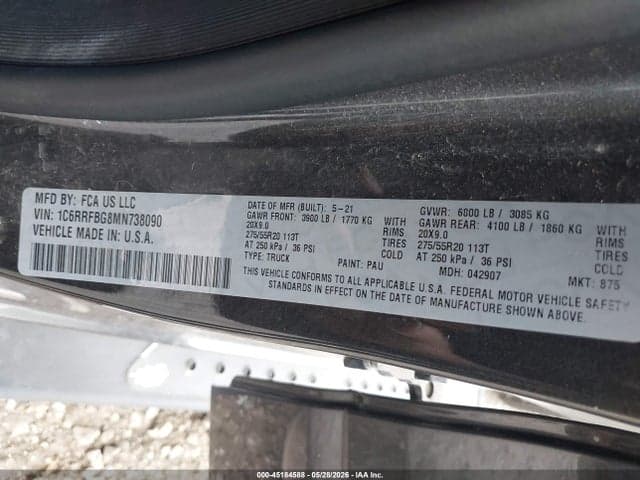 2021 RAM 1500 BIG HORN 4X4 6'4 BOX 9