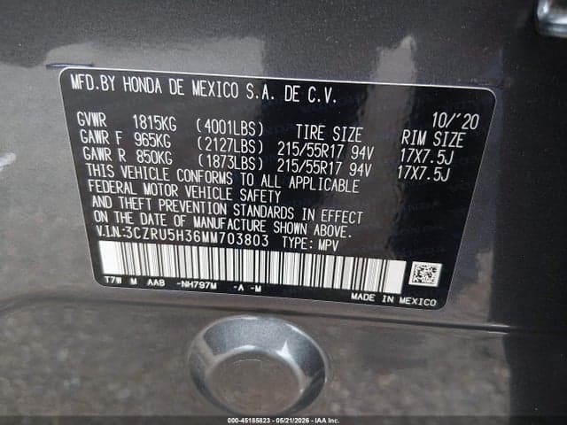 2021 HONDA HR-V 2WD LX 9