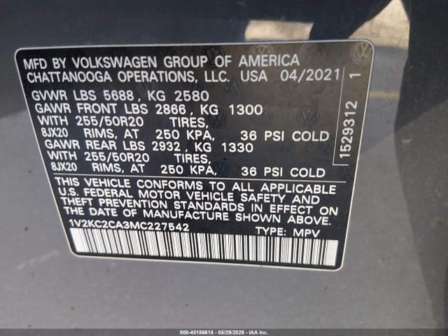 2021 VOLKSWAGEN ATLAS CROSS SPORT 2.0T SE W/TECHNOLOGY 9