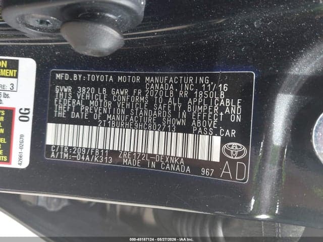 2017 TOYOTA COROLLA LE 9