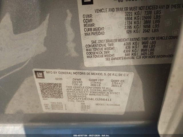 2020 CHEVROLET SILVERADO 1500 4WD SHORT BED LT 9