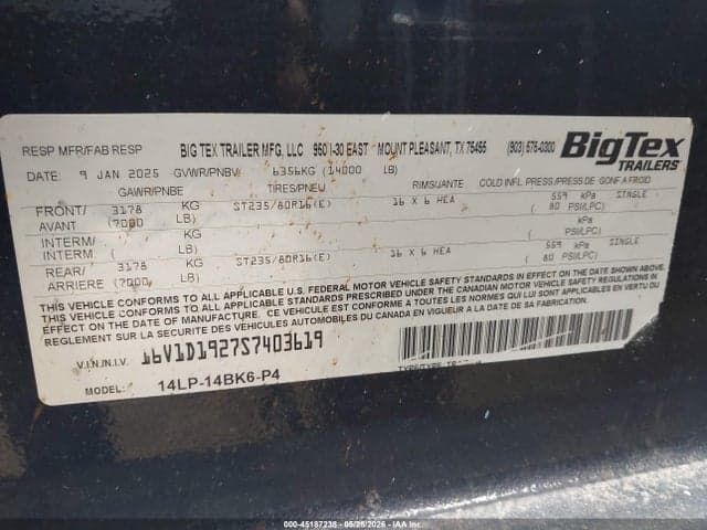 2025 BIG TEX TRAILER CO INC TRAILER 9