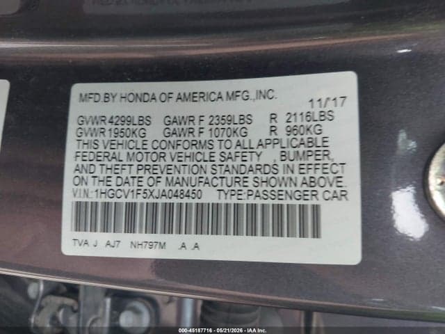2018 HONDA ACCORD EXL 9
