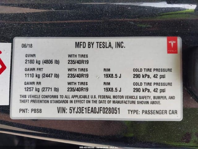 2018 TESLA MODEL 3 LONG RANGE/MID RANGE 9