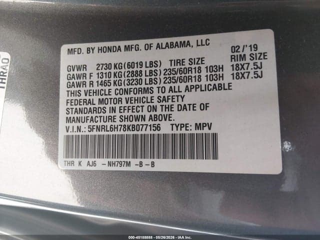 2019 HONDA ODYSSEY EX-L 9