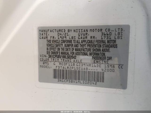 2021 NISSAN KICKS S XTRONIC CVT 9