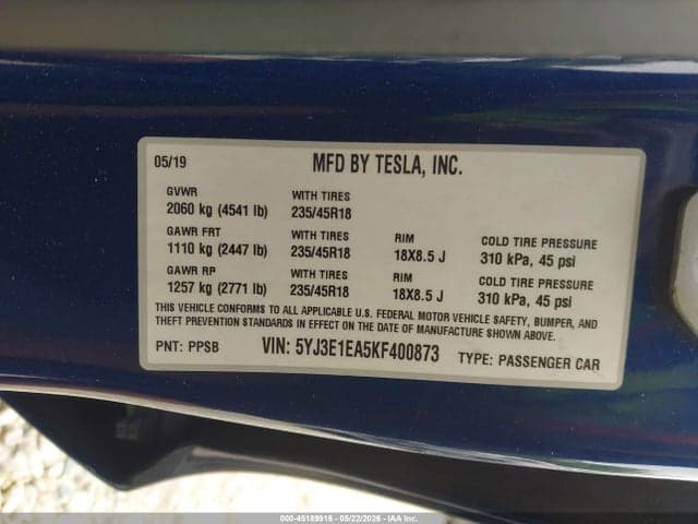 2019 TESLA MODEL 3 LONG RANGE/MID RANGE/STANDARD RANGE/STANDARD RANGE PLUS 9