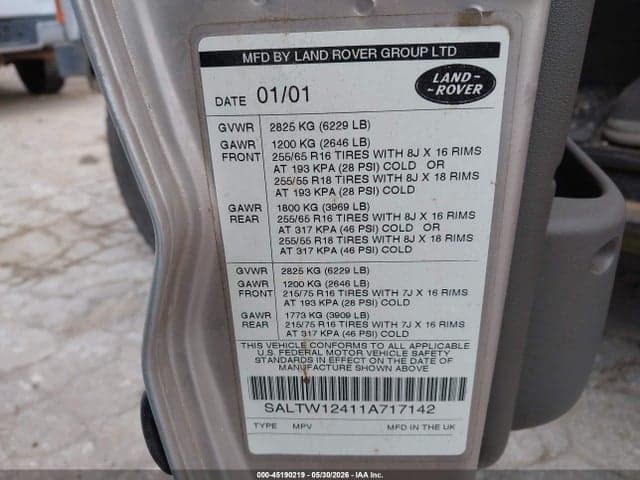 2001 LAND ROVER DISCOVERY 9