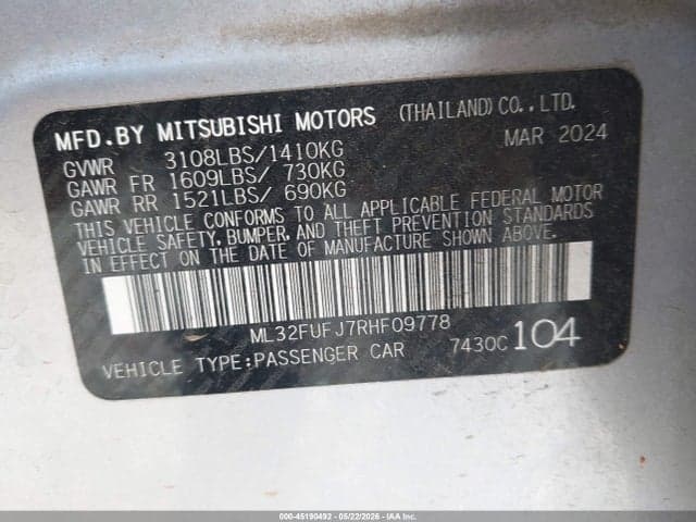 2024 MITSUBISHI MIRAGE G4 LE 9