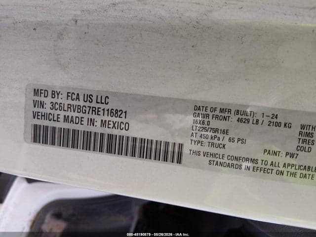 2024 RAM PROMASTER 1500 TRADESMAN HIGH ROOF 136 WB W/PASS SEAT 9