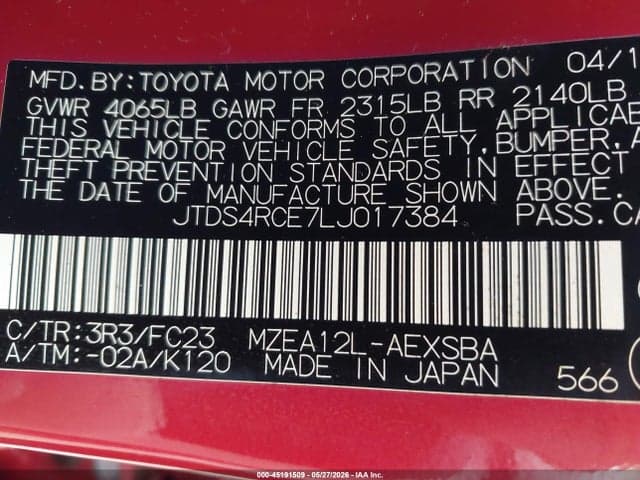 2020 TOYOTA COROLLA SE 9