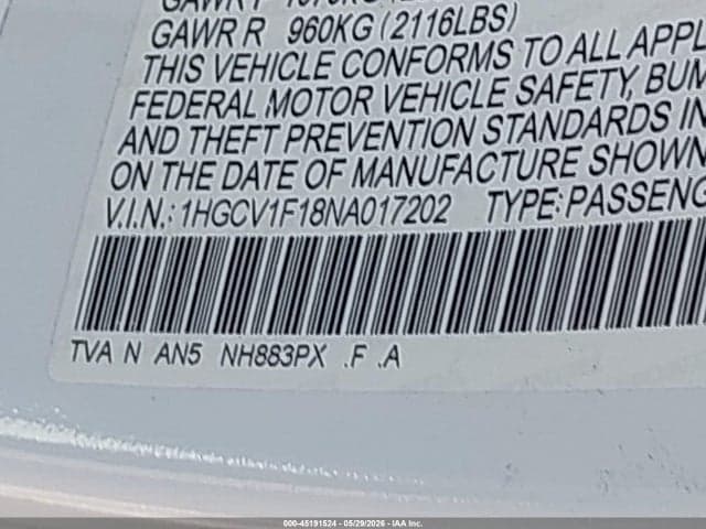 2022 HONDA ACCORD LX 9