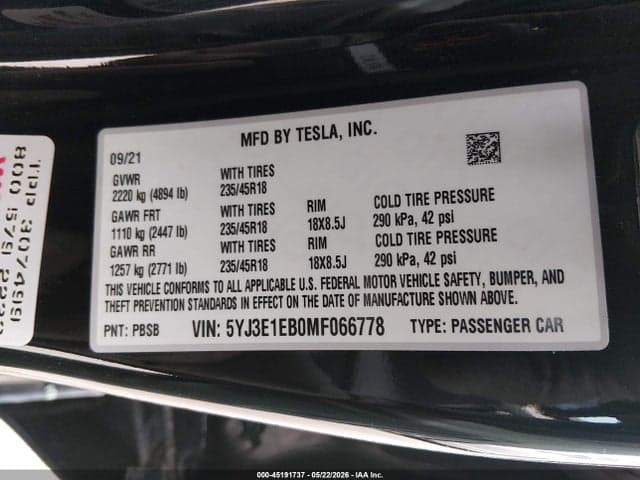2021 TESLA MODEL 3 LONG RANGE 9