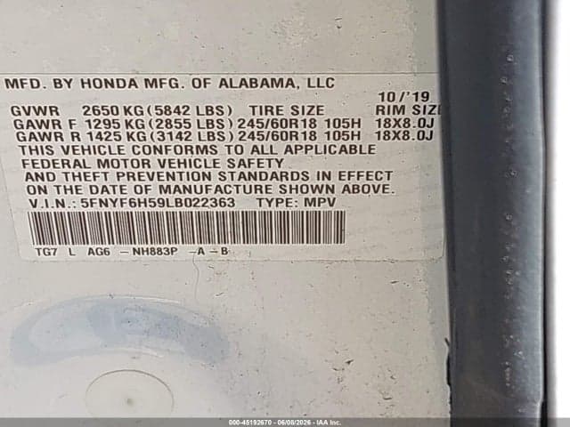 2020 HONDA PILOT AWD EX-L 9