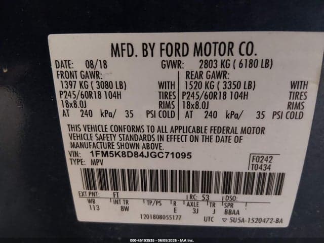 2018 FORD EXPLORER XLT 9
