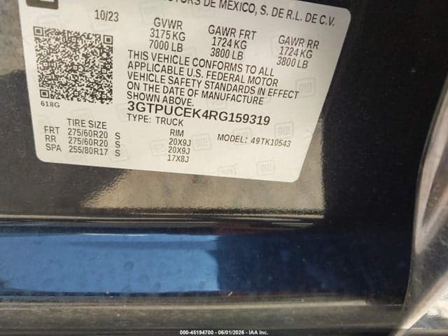 2024 GMC SIERRA 1500 4WD SHORT BOX ELEVATION WITH 3SB 9