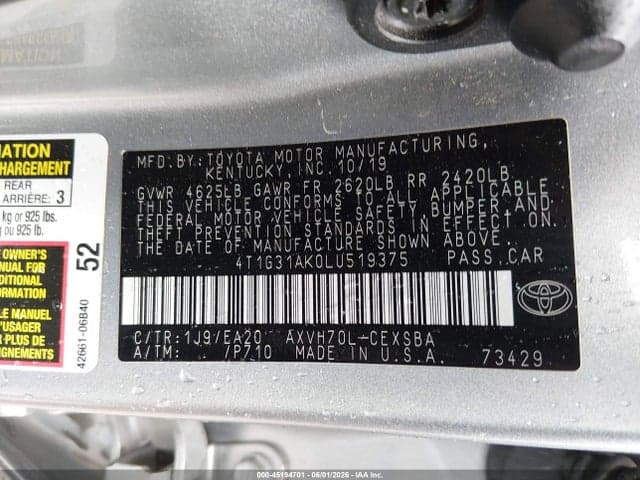 2020 TOYOTA CAMRY SE HYBRID 9