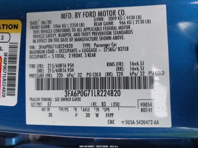 2020 FORD FUSION S 9