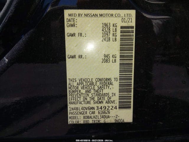 2021 NISSAN ALTIMA SV FWD 9