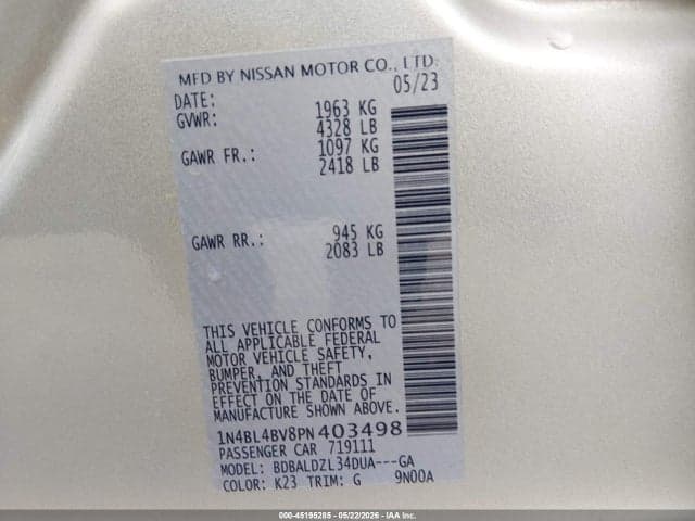 2023 NISSAN ALTIMA S FWD 9