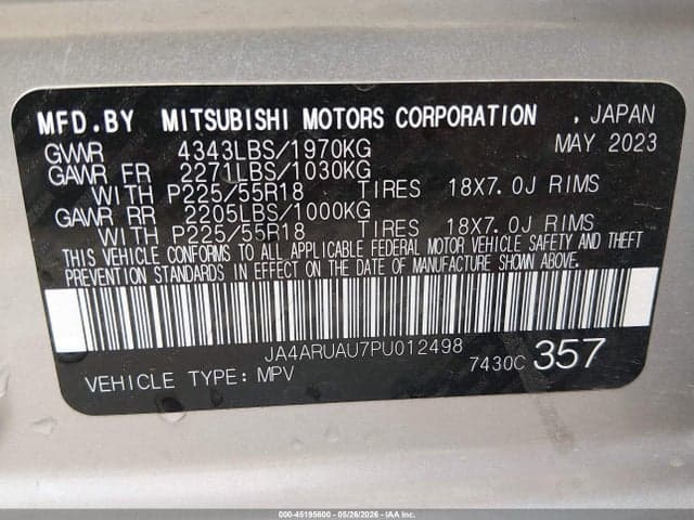 2023 MITSUBISHI OUTLANDER SPORT 2.0 ES AWC/2.0 LE AWC/2.0 RALLIART AWC/2.0 S AWC/2.0 SE AWC 9