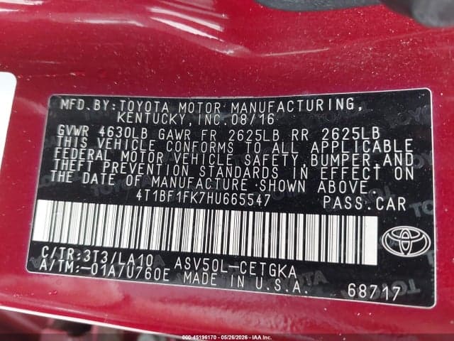 2017 TOYOTA CAMRY XLE 9