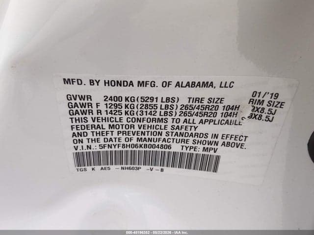 2019 HONDA PASSPORT ELITE 9