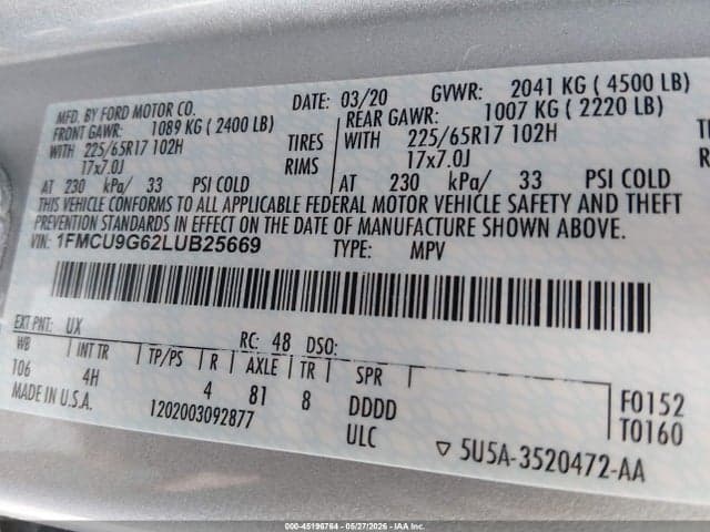 2020 FORD ESCAPE SE 9